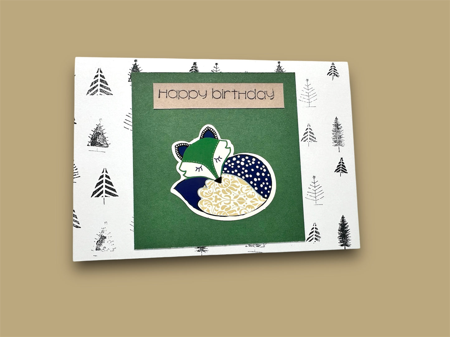 Happy birthday fox greeting card.