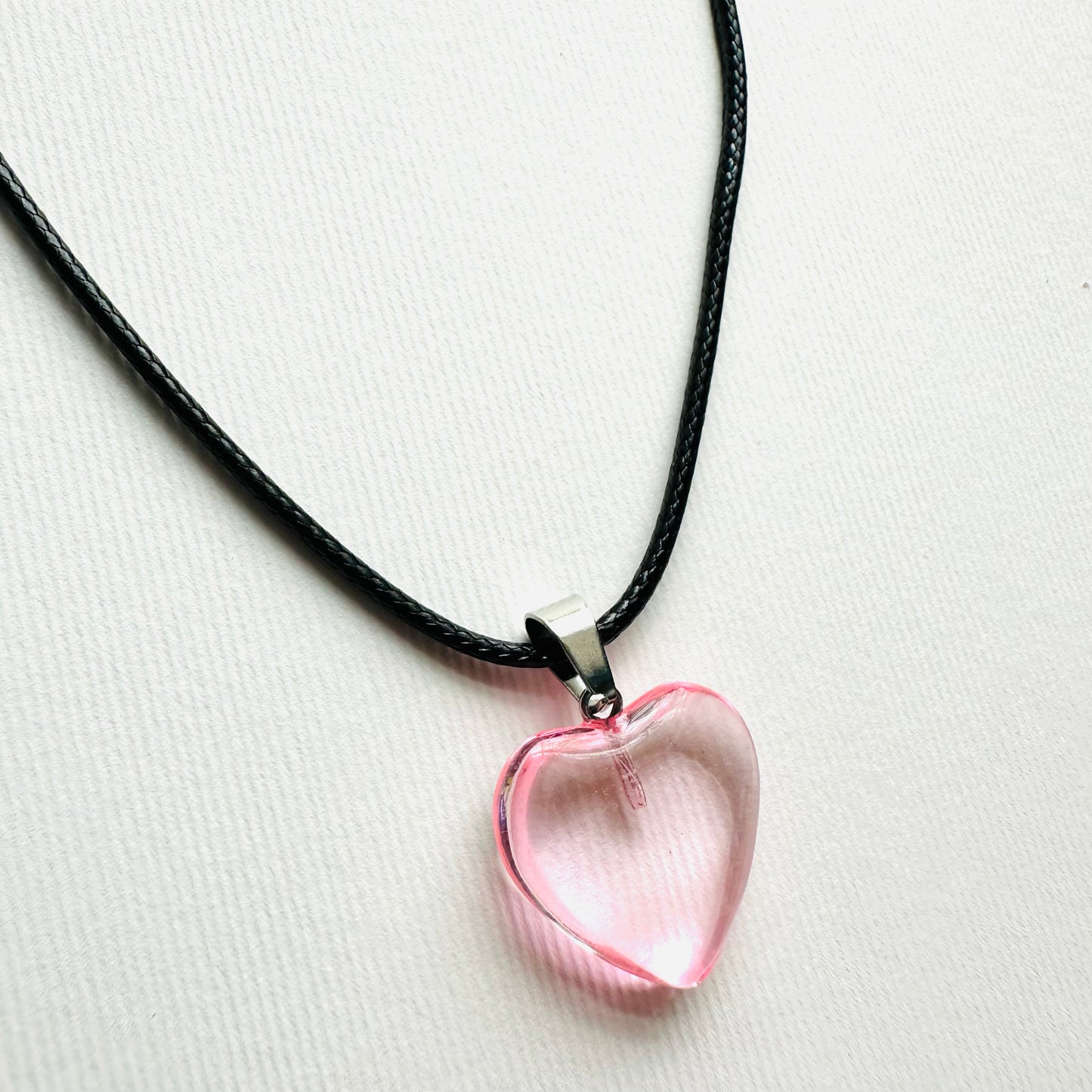 Heart necklace. ( transparent pink natural stone)