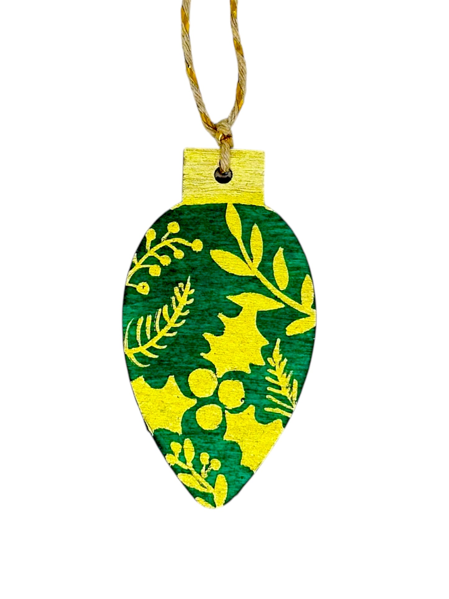 Green and gold Christmas tree decoration.