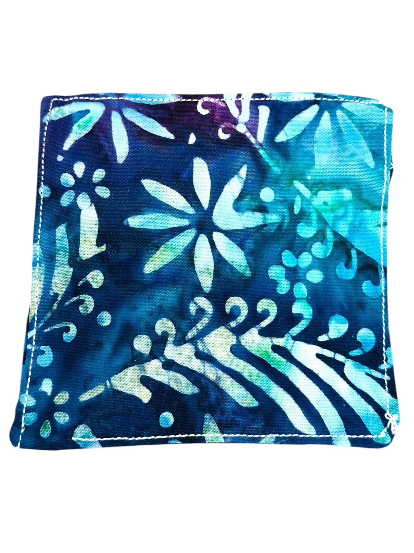 Fabric corner bookmark - blue and purple batik style.