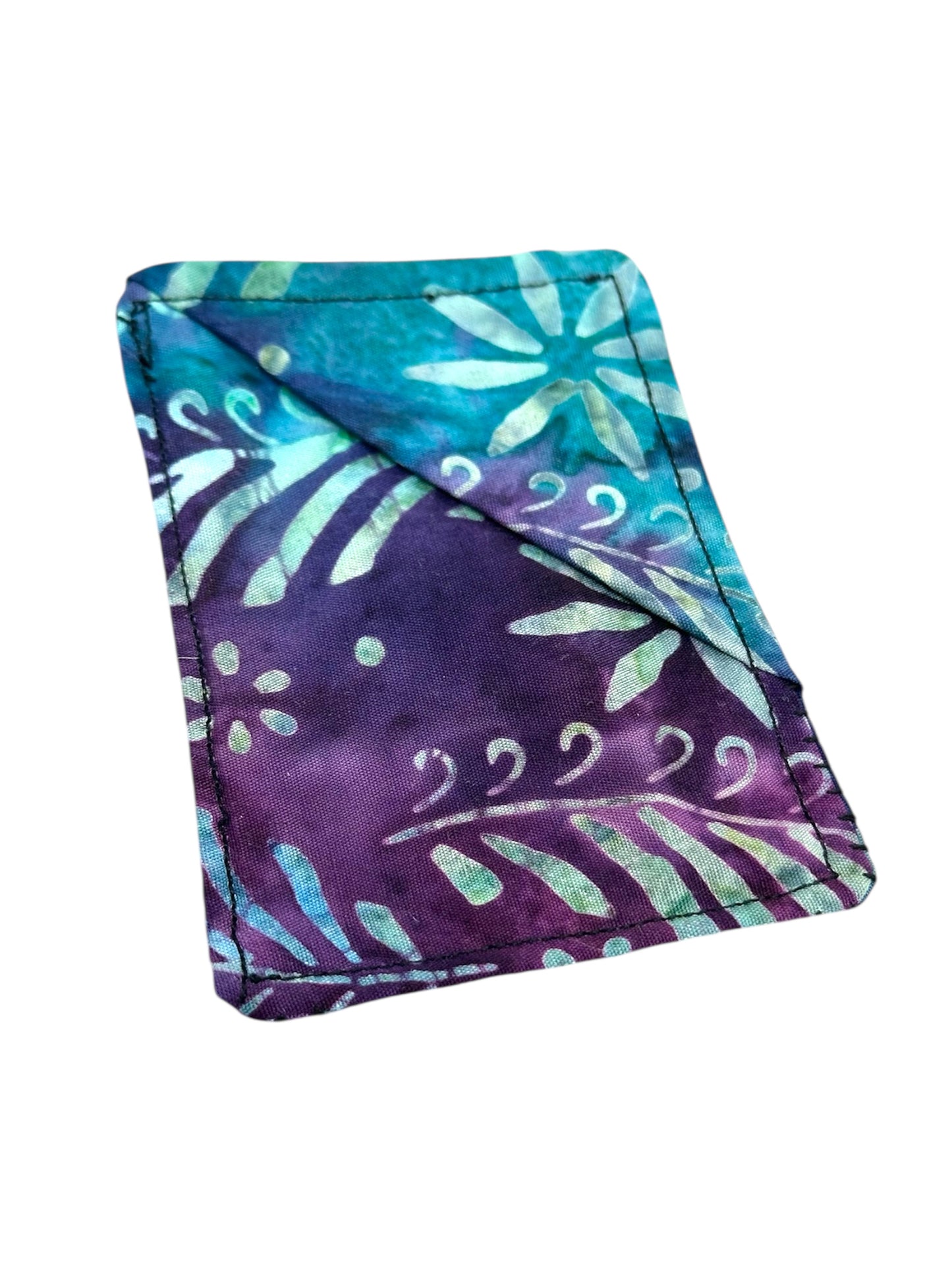 Fabric bookmark - purple and blue batik/tie dye style.