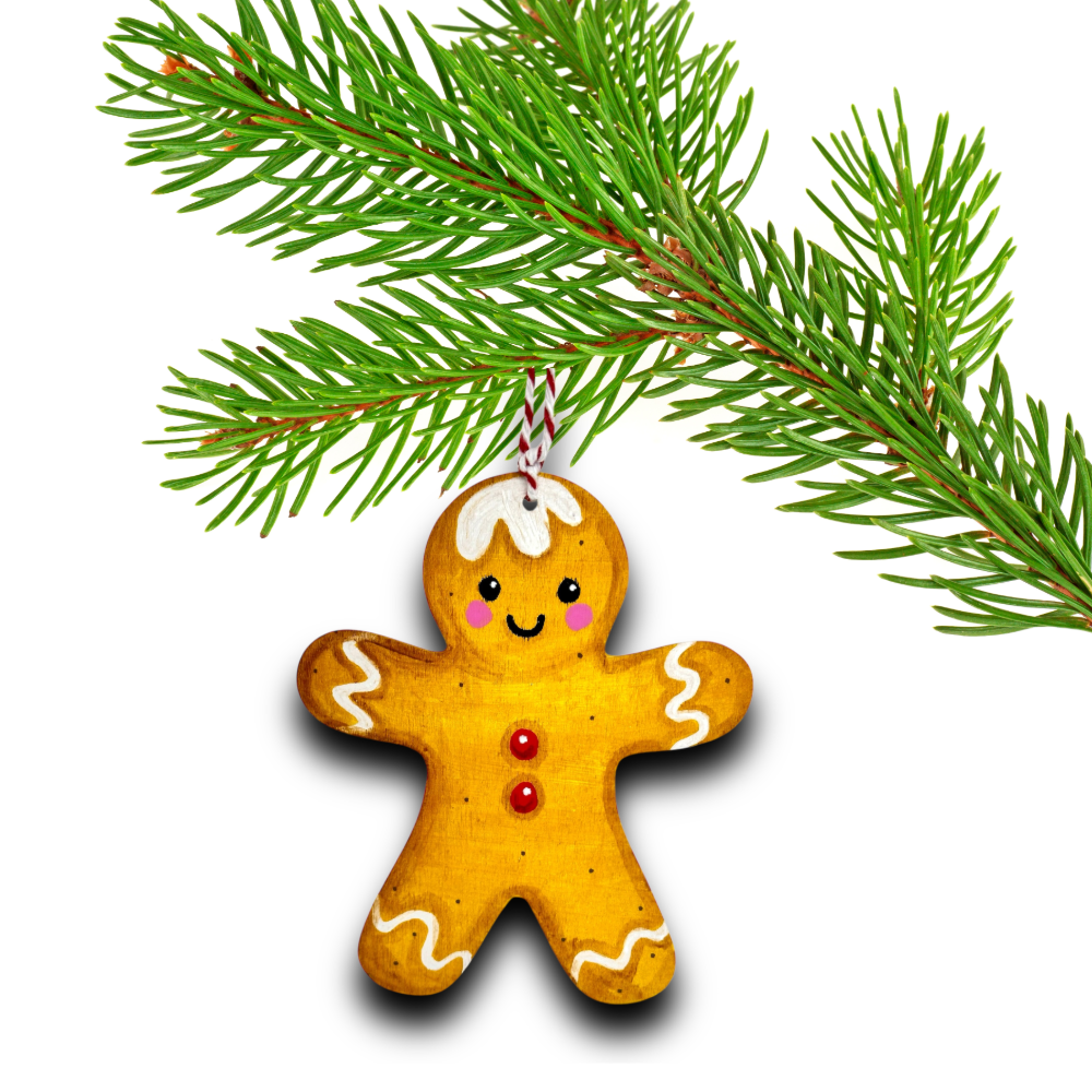 Handmade gingerbread man Christmas decoration.
