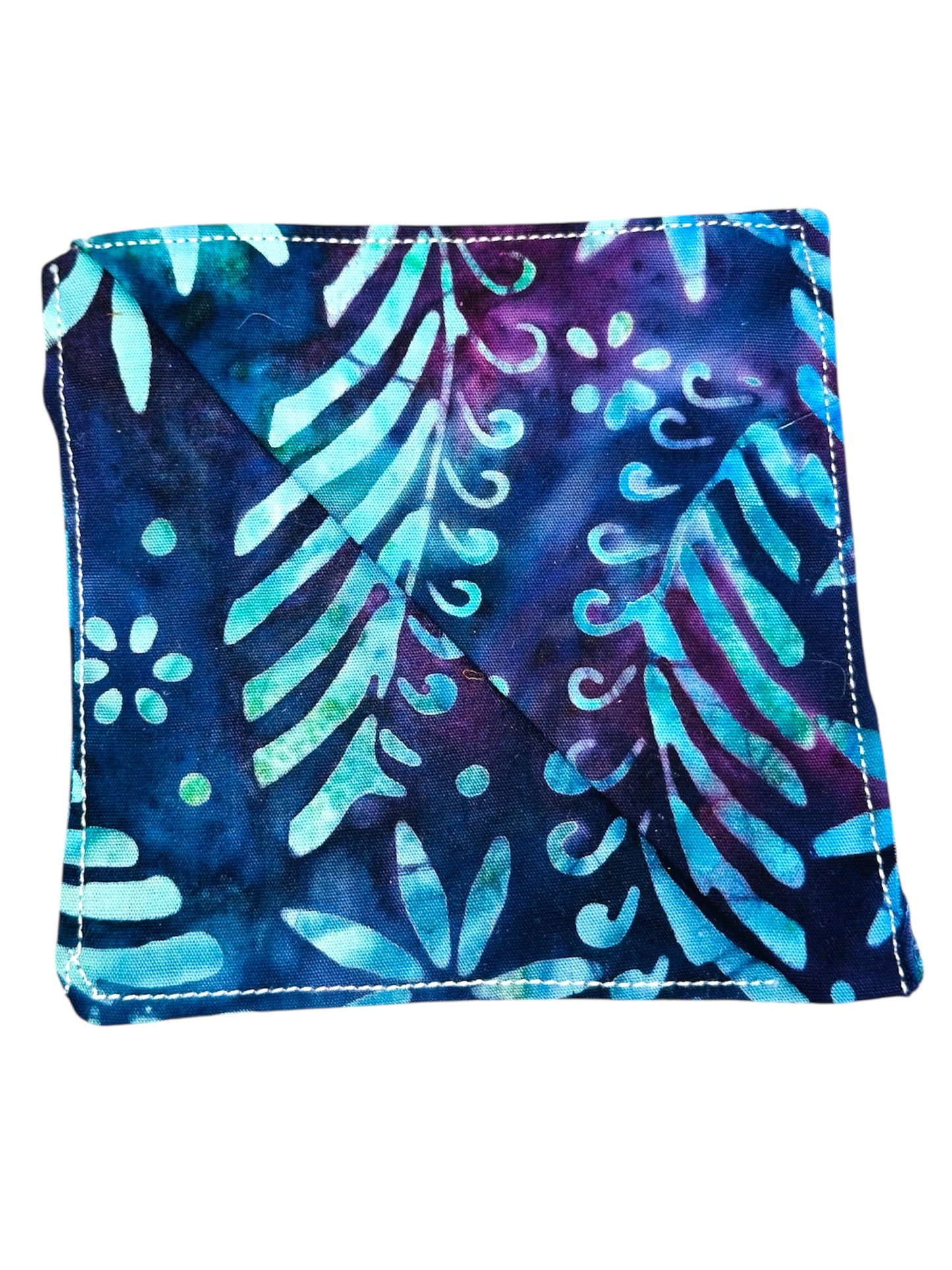 Fabric corner bookmark - blue and purple batik style.