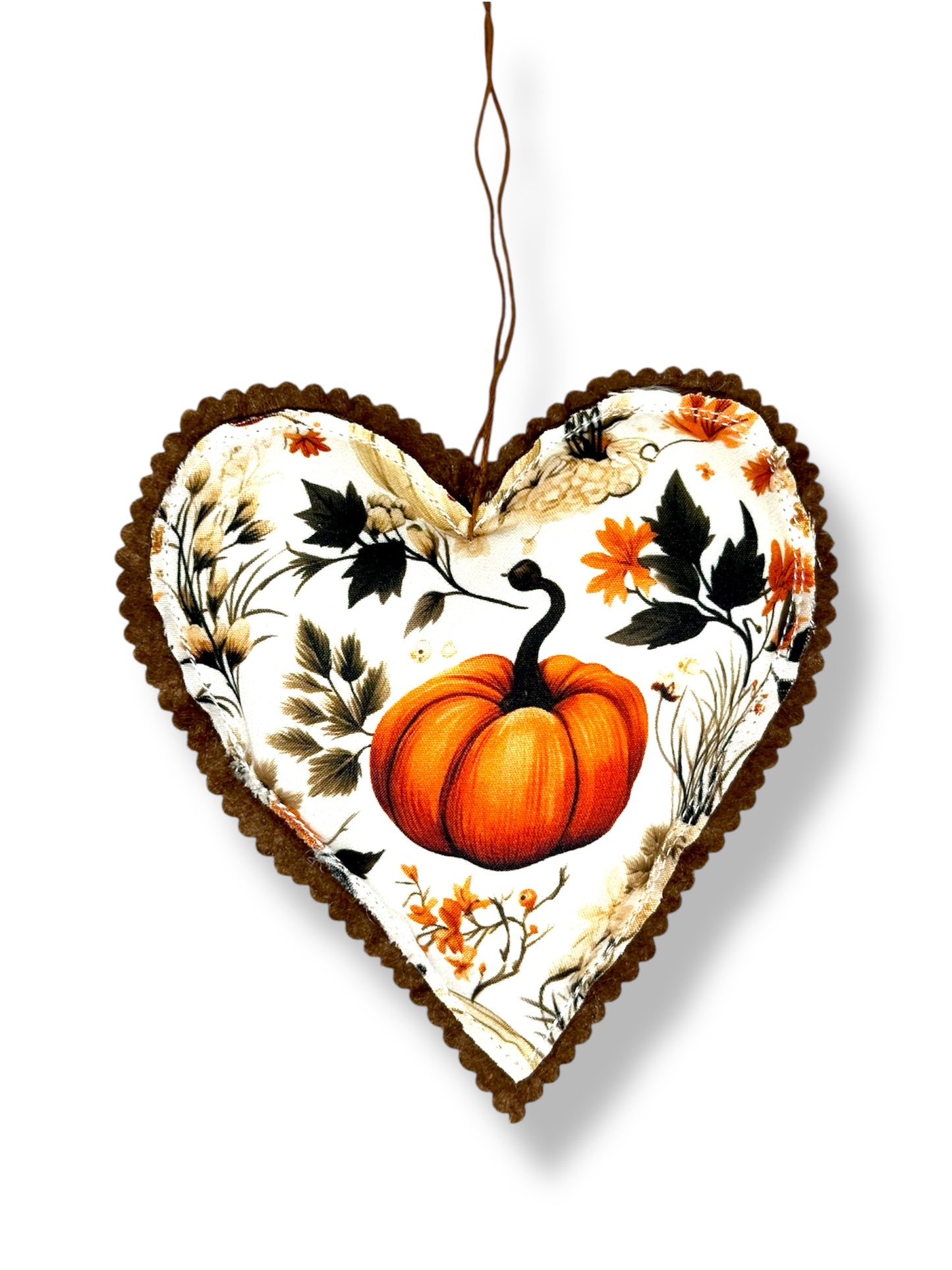 Autumn pumpkin, hanging heart decoration.