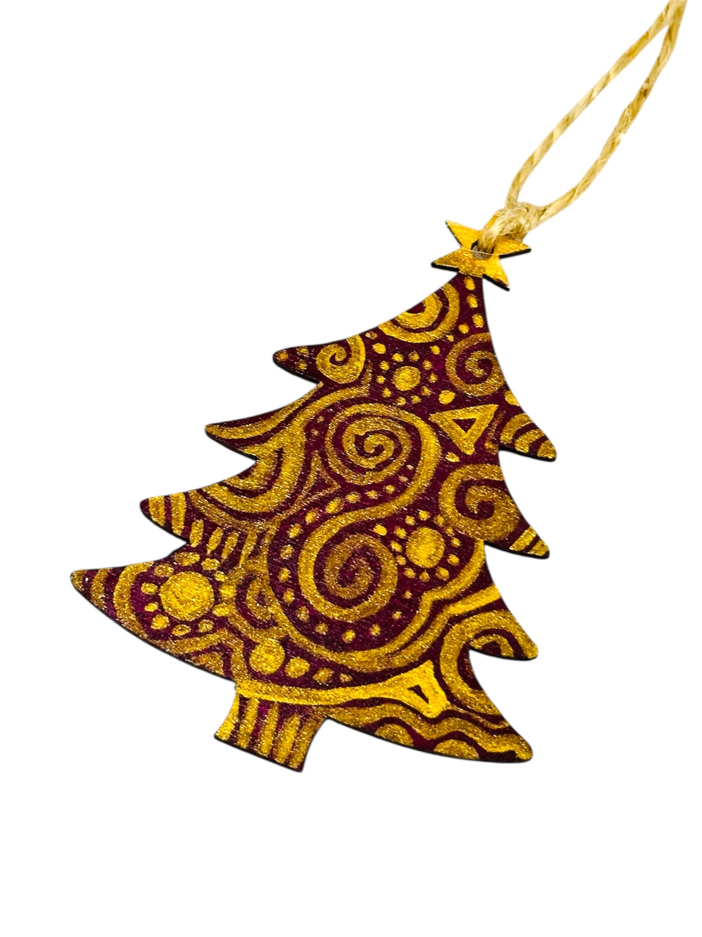 Red and gold Christmas tree decoration.