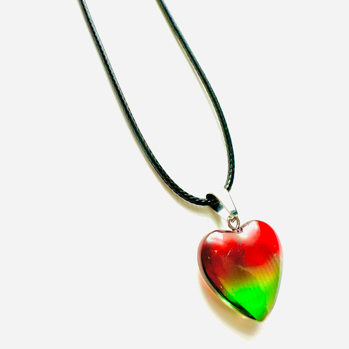 Heart necklace ( transparent red and green natural stone)