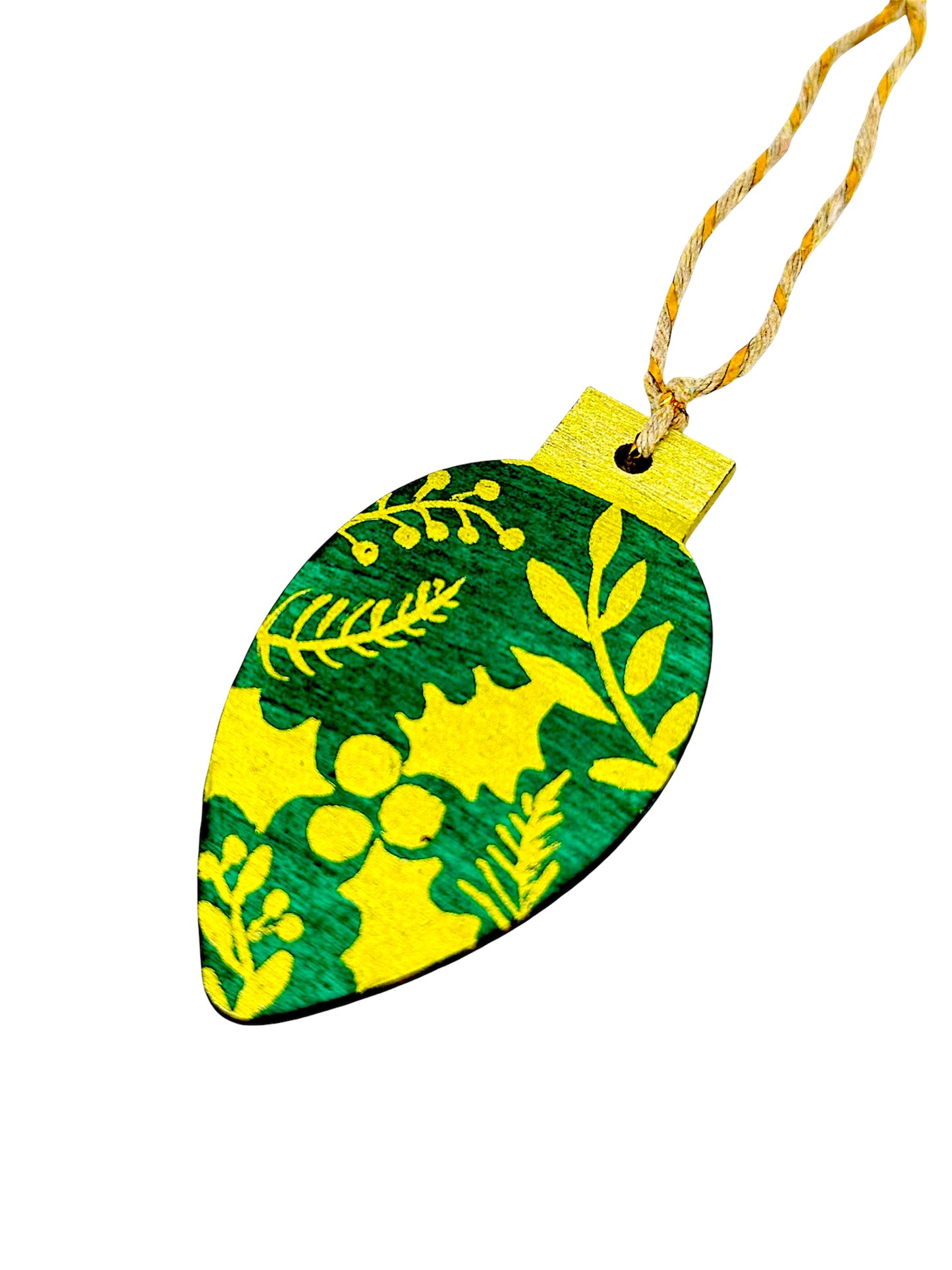 Green and gold Christmas tree decoration.