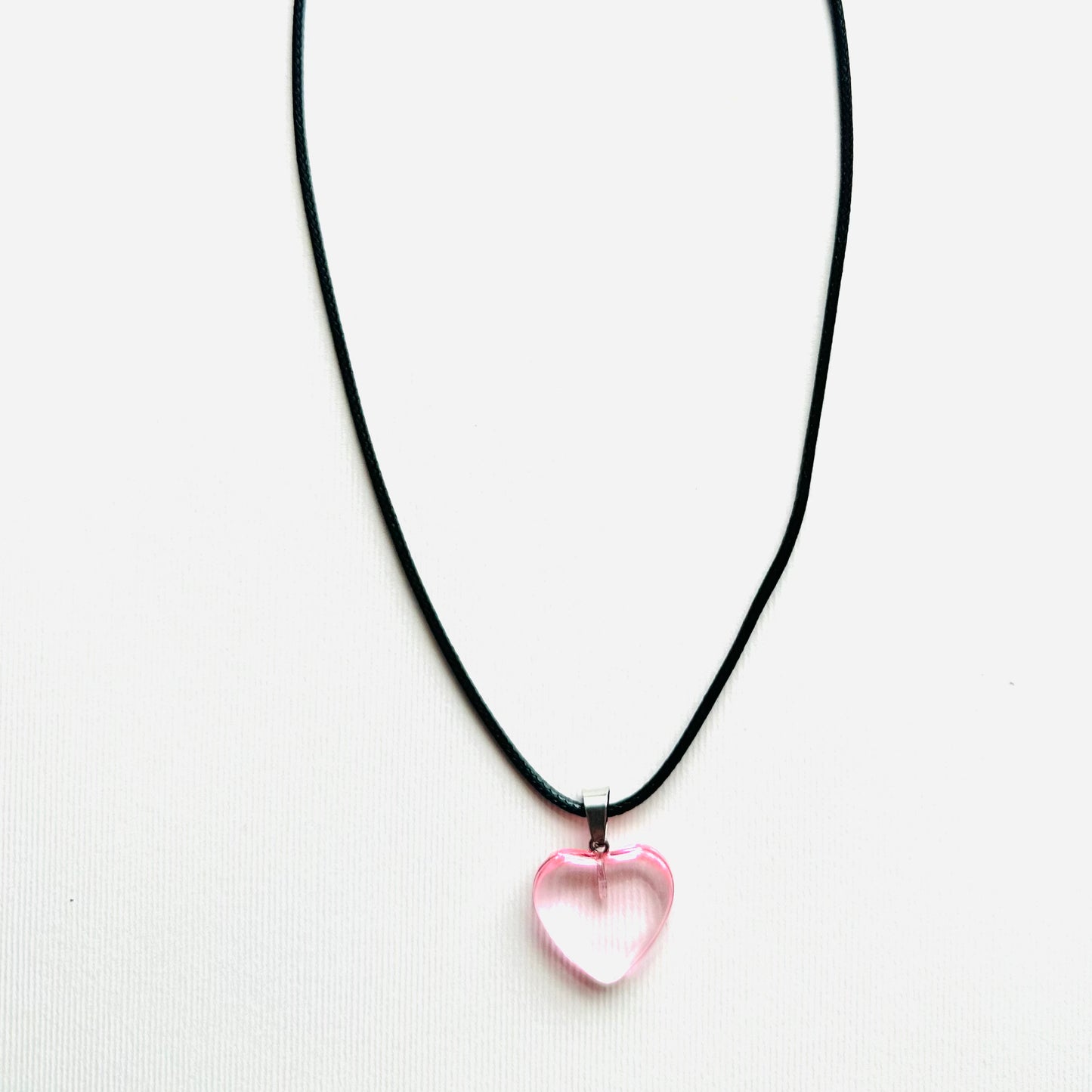 Heart necklace. ( transparent pink natural stone)
