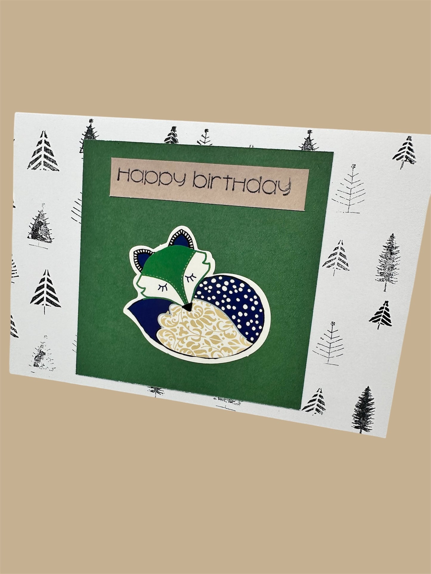 Happy birthday fox greeting card.