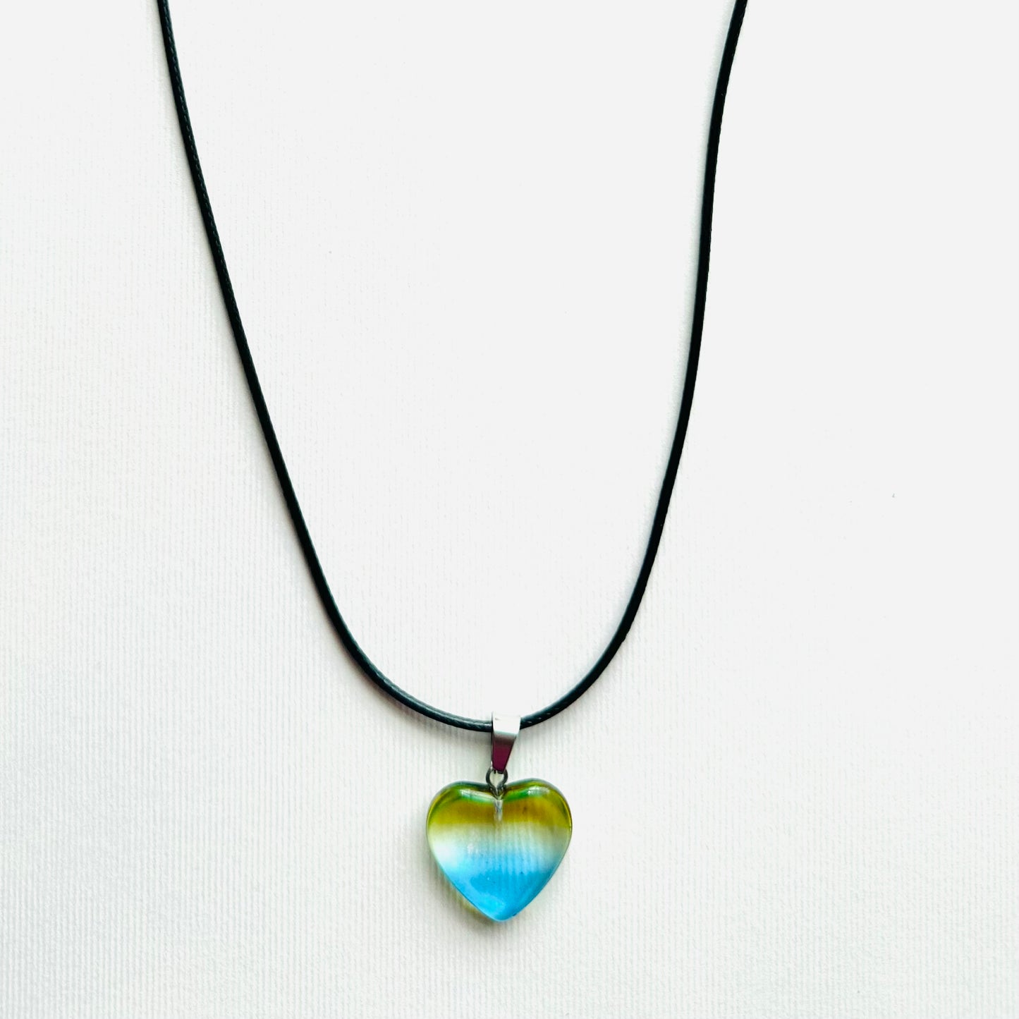 Heart necklace ( transparent blue and yellow, natural stone heart )
