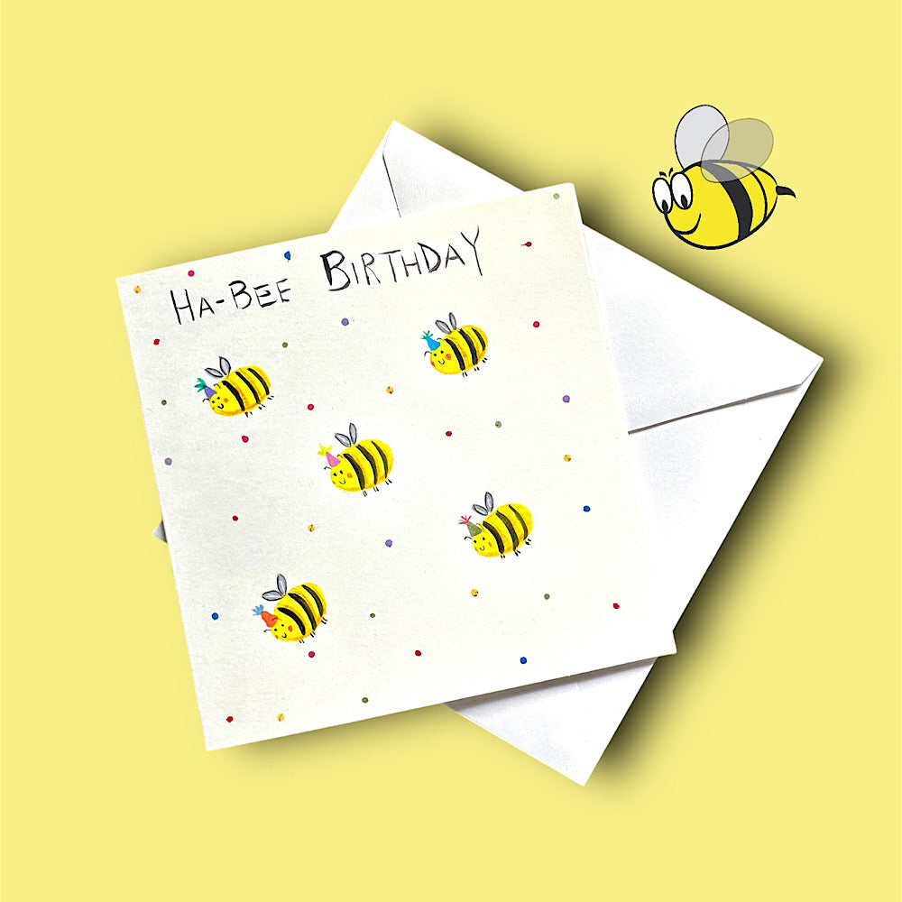 Handmade birthday bee greeting card.