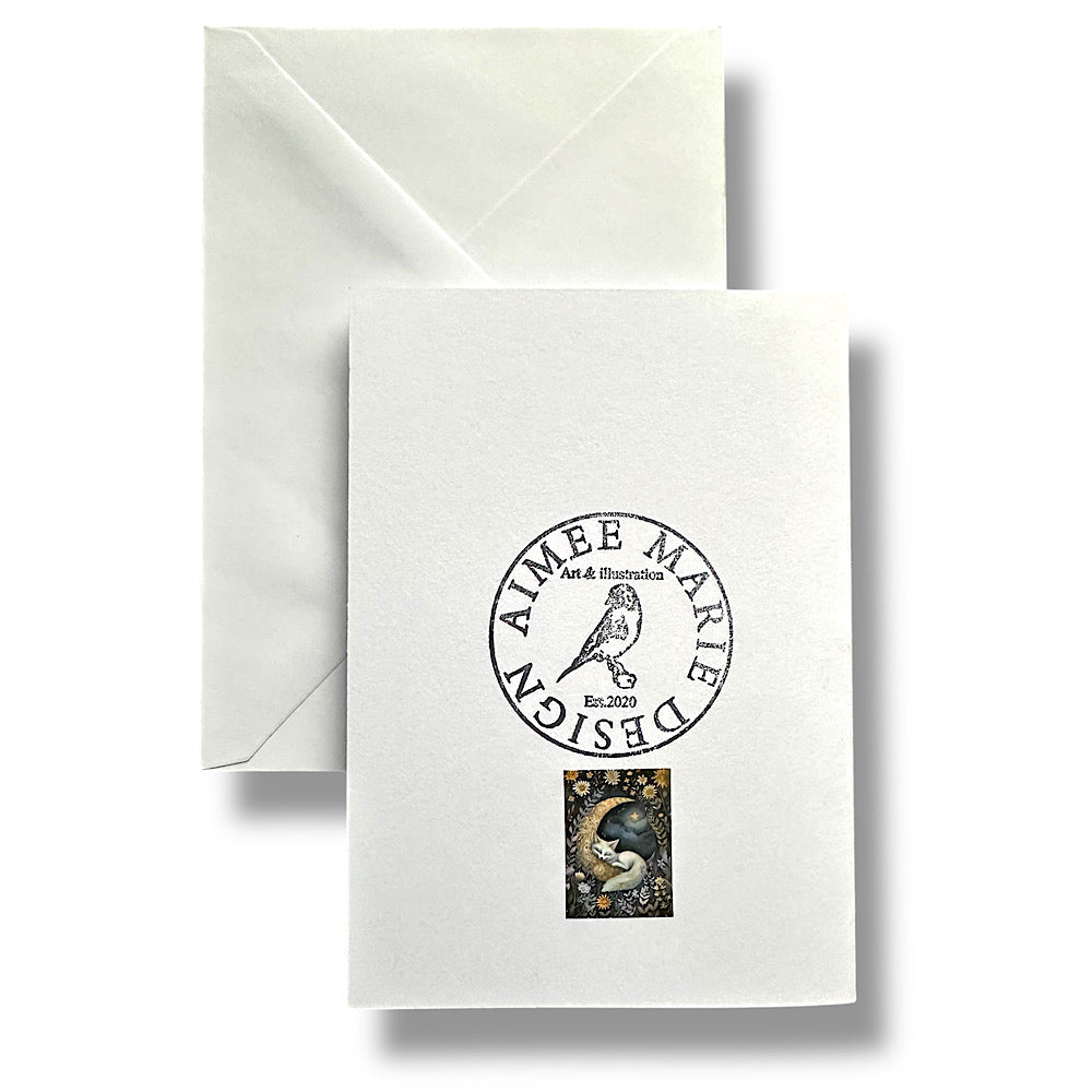 “Many happy returns” birthday card featuring a fox and moon.