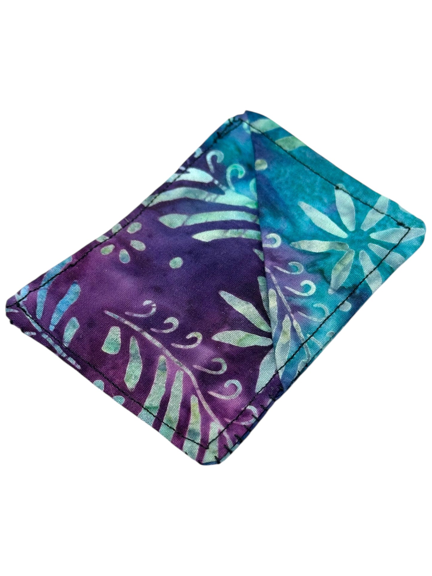 Fabric bookmark - purple and blue batik/tie dye style.