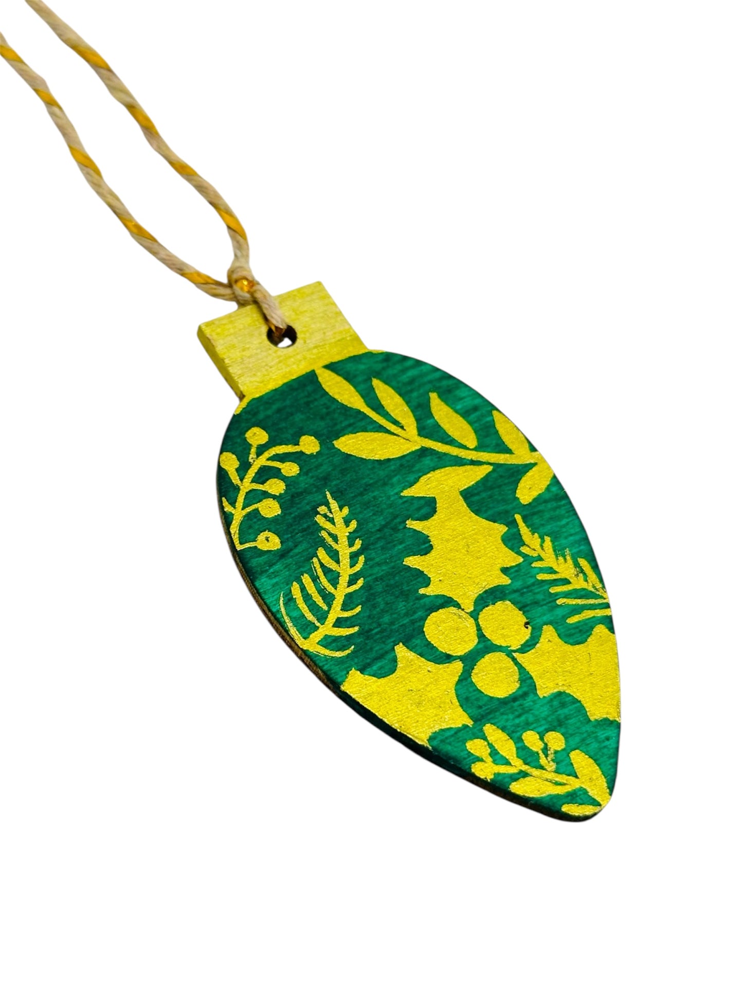 Green and gold Christmas tree decoration.