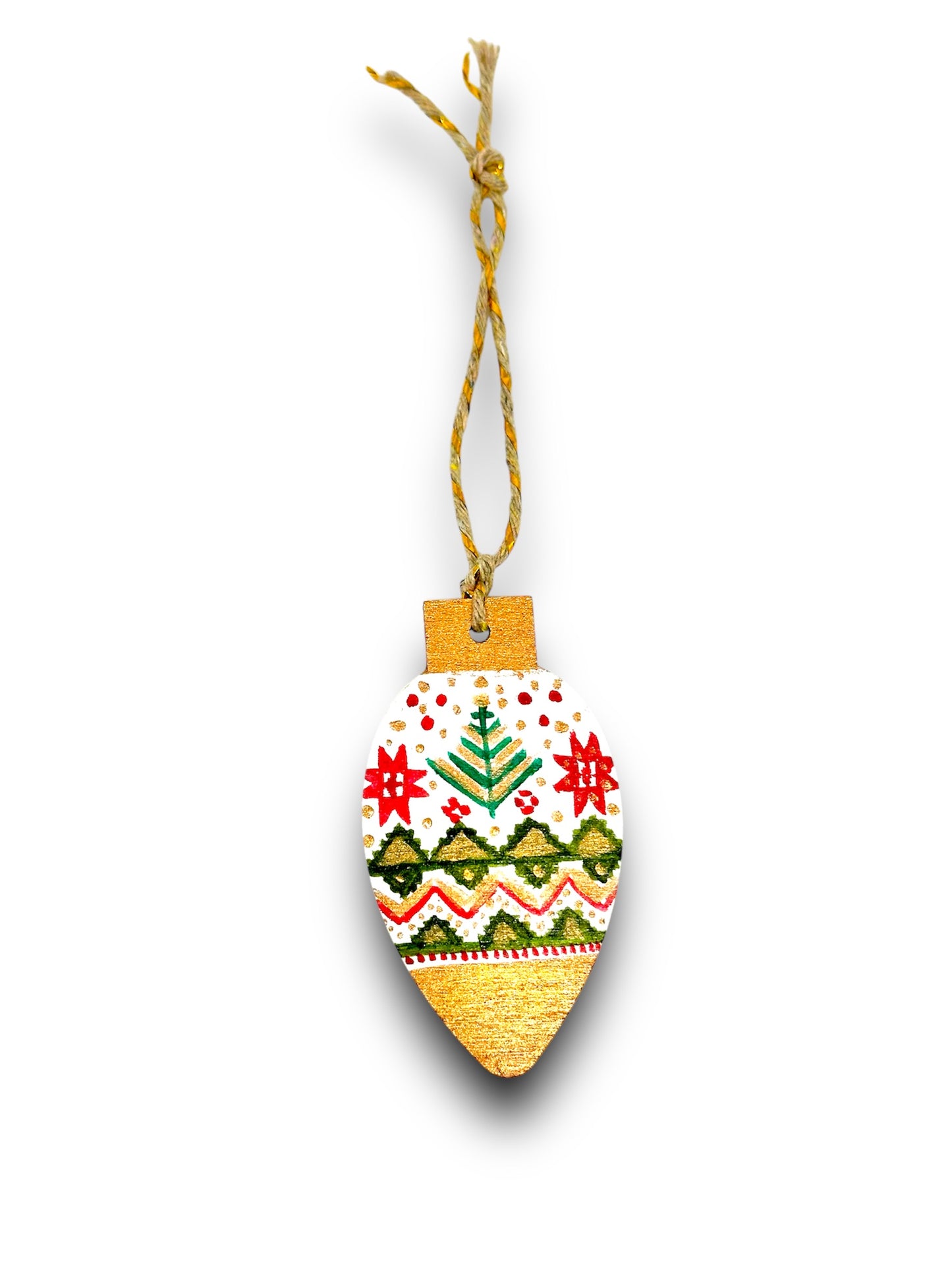 Fairisle style wooden Christmas tree decoration.