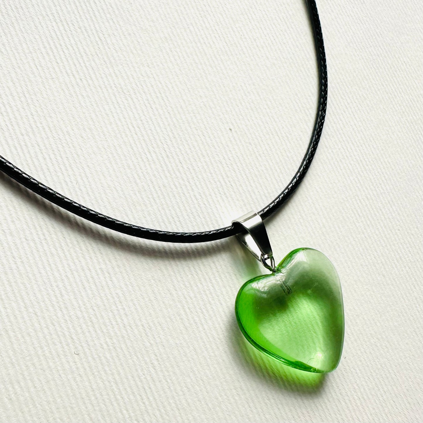 Heart necklace ( transparent green natural stone)