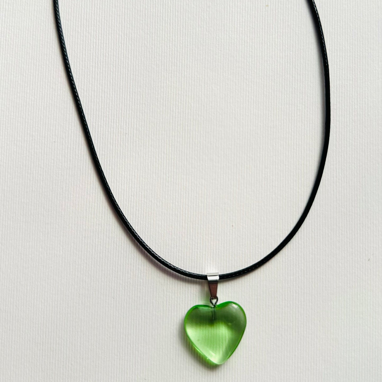 Heart necklace ( transparent green natural stone)