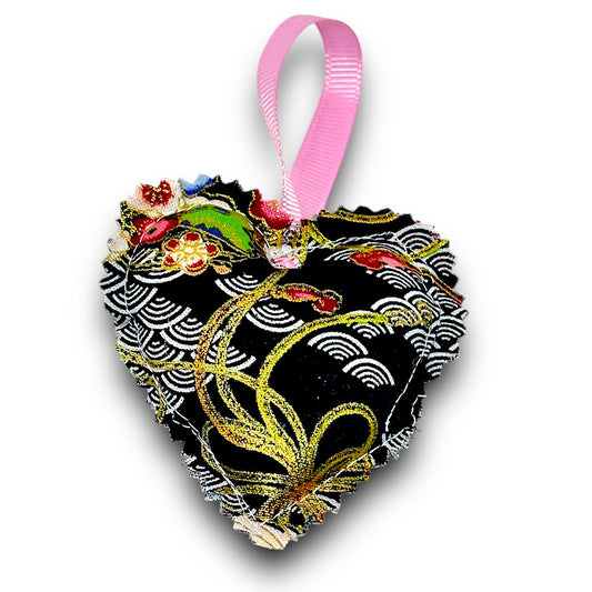 Handmade hanging heart decoration.