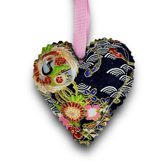 Handmade hanging heart decoration.