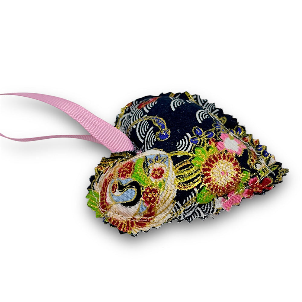 Handmade hanging heart decoration.