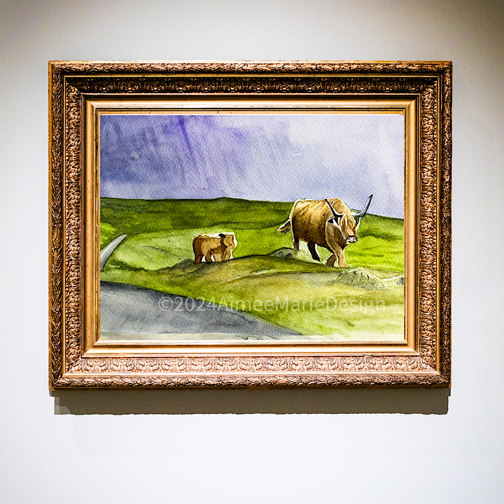Highland cows on the Scottish landscape. Original watercolour painting (Available soon!).