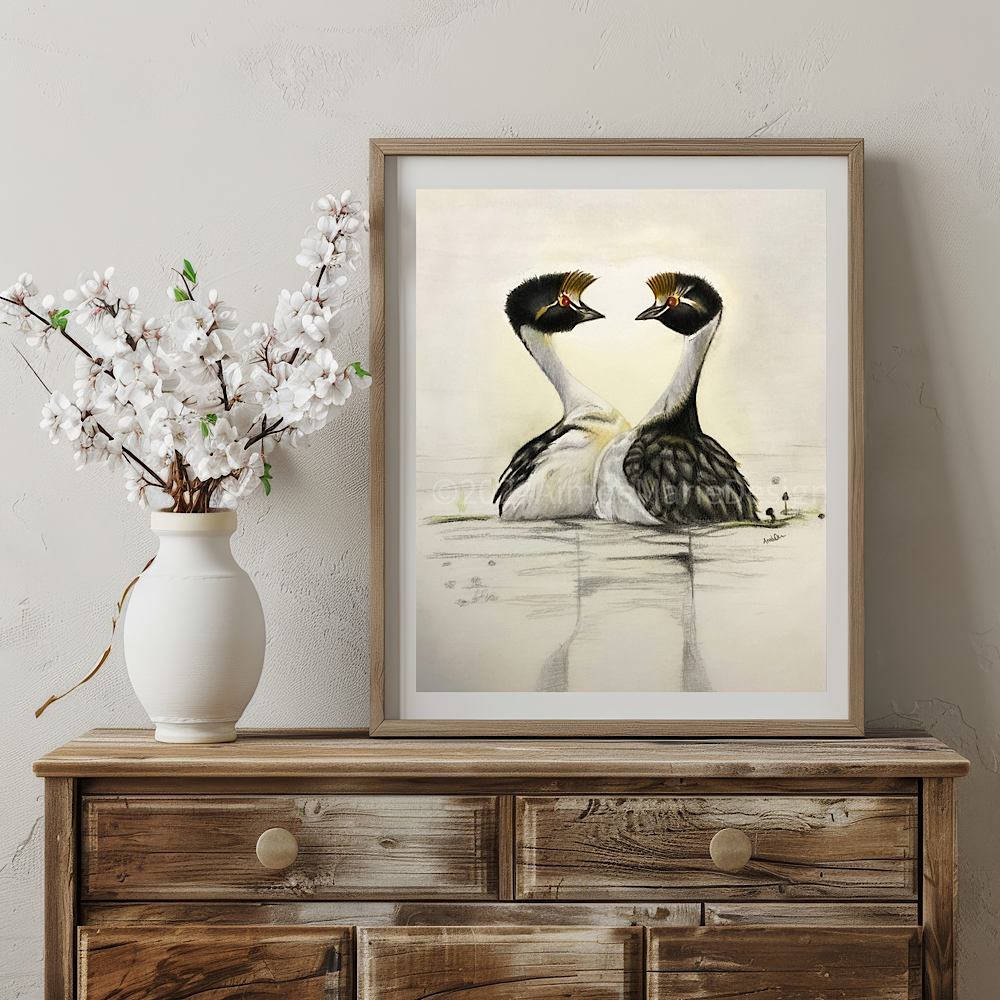 Hooded grebe original art.
