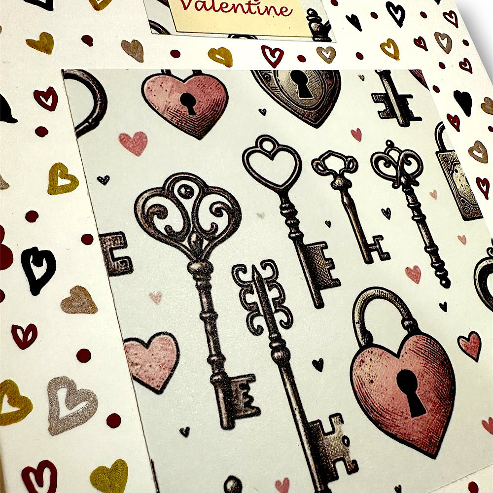 Unique “hearts and keys” handmade Valentine’s Day card.