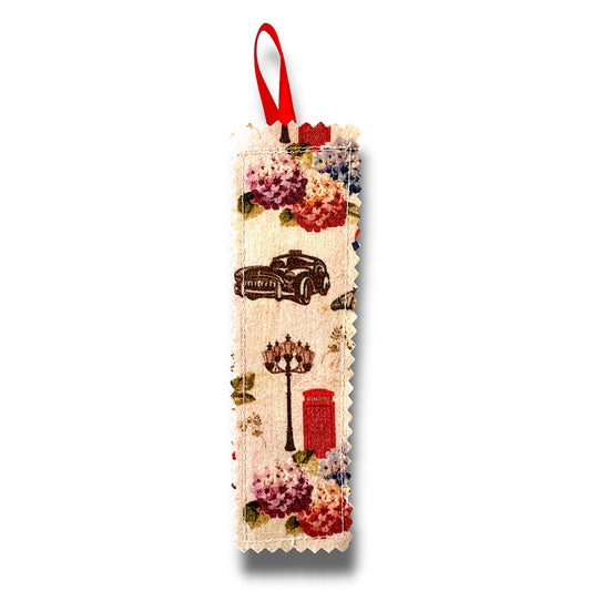 Handmade fabric “London/UK” themed bookmark.