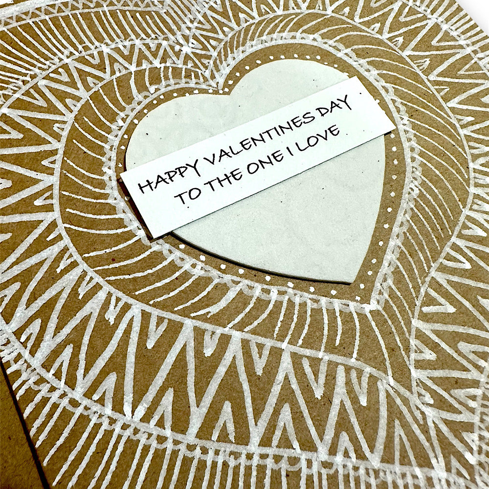 Boho style, handmade Valentine’s Day greeting card.