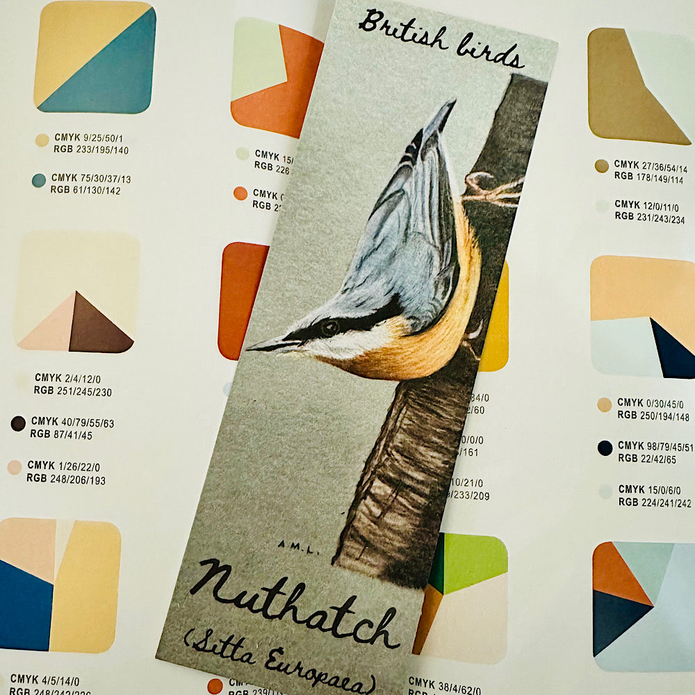Eurasian nuthatch, British birds bookmark.