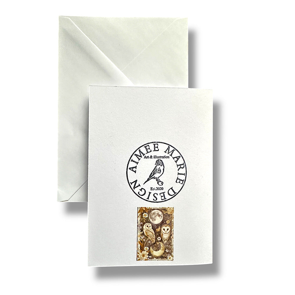“Our love is very special” greeting card featuring owls and moon.
