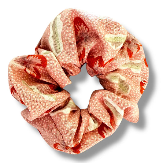 Large pink floral hair scrunchie.