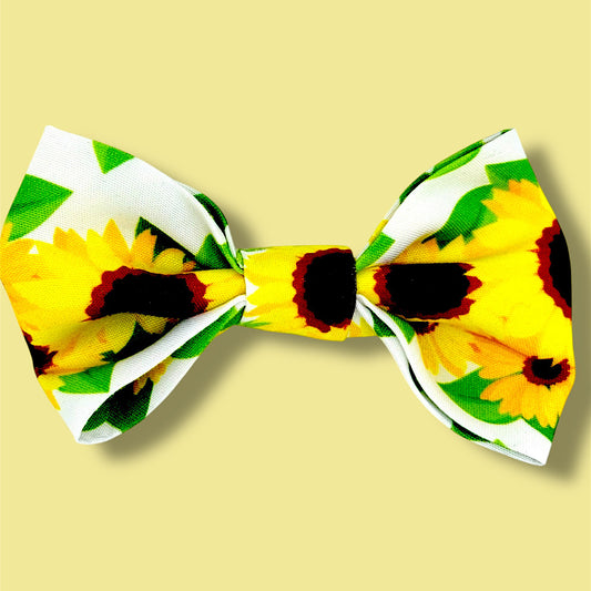 Handmade sunflower hair bow.