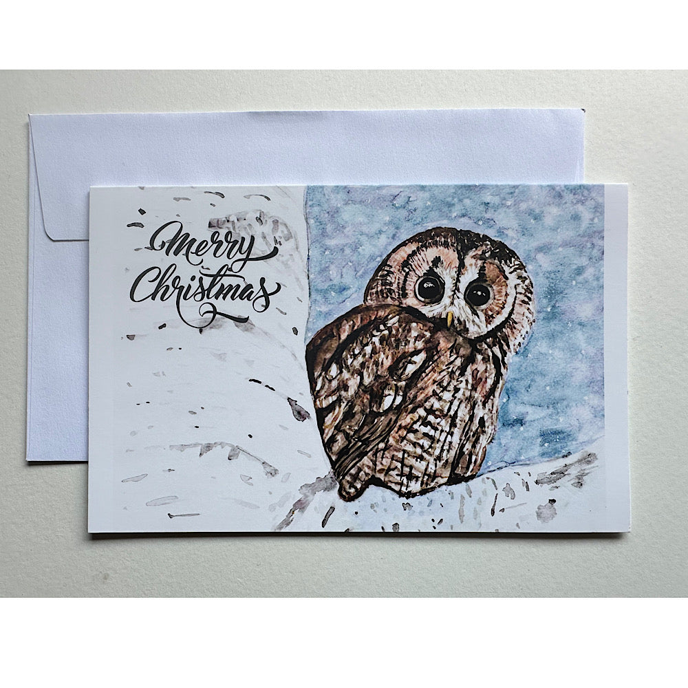 Tawny owl - British wildlife Christmas card.