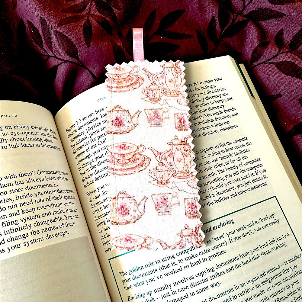 Handmade “teapots” fabric bookmark.