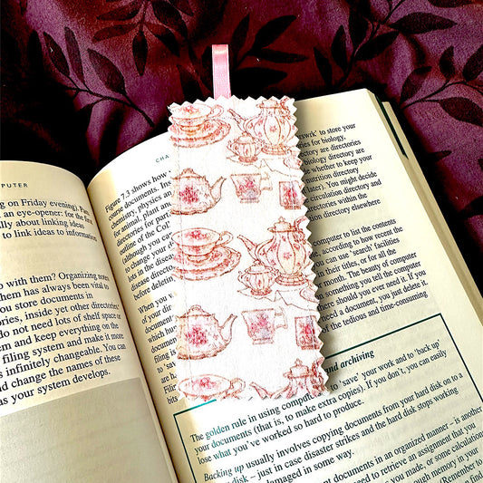 Handmade “teapots” fabric bookmark.