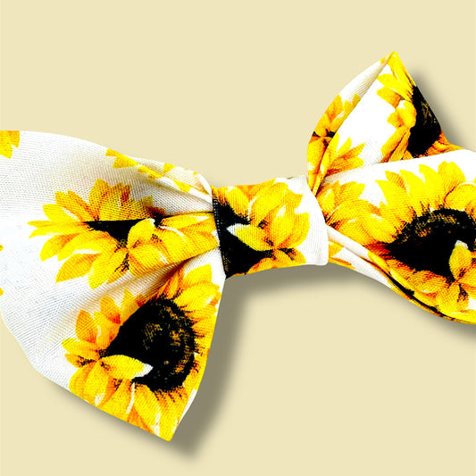 Handmade sunflower hair bow.