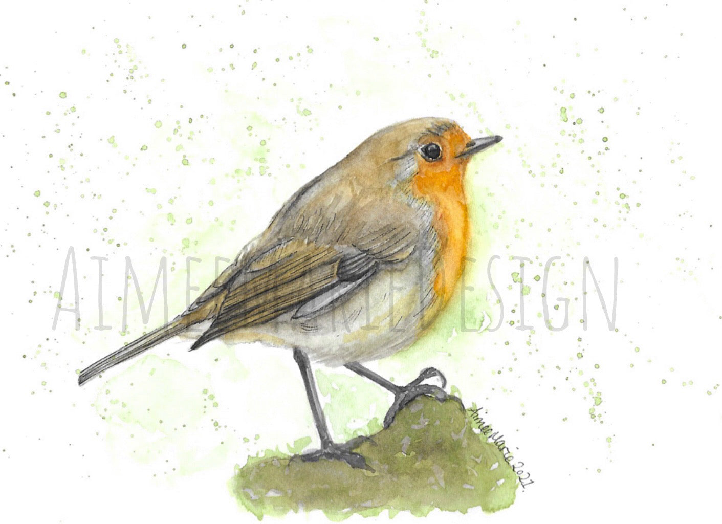 Robin watercolour print.