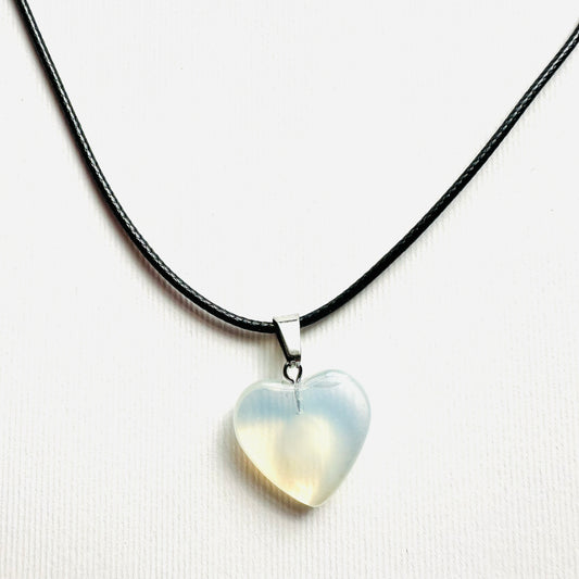 Heart necklace ( transparent with milky white parts, natural stone)