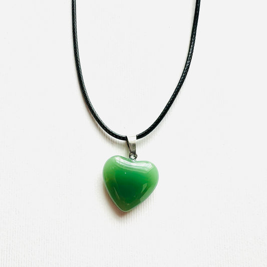 Heart necklace ( dark green natural stone)