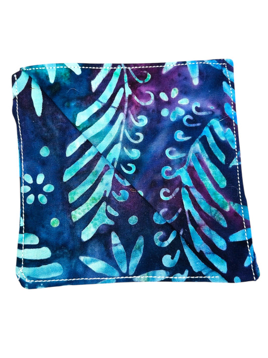 Fabric corner bookmark - blue and purple batik style.