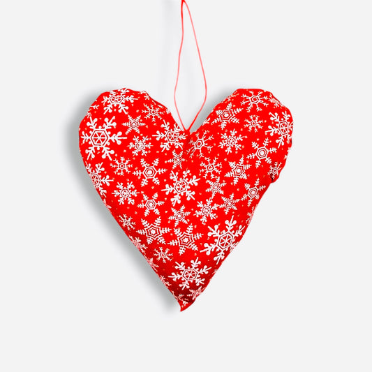 Large red heart Christmas tree decoration - snowflake design