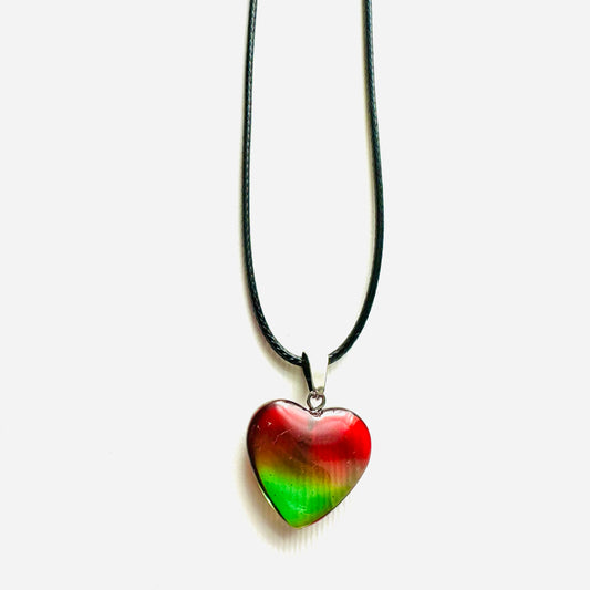 Heart necklace ( transparent red and green natural stone)