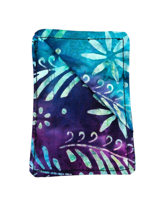 Fabric bookmark - purple and blue batik/tie dye style.