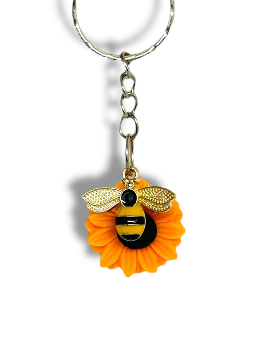Bee and sunflower keyring/keychain/bag charm.