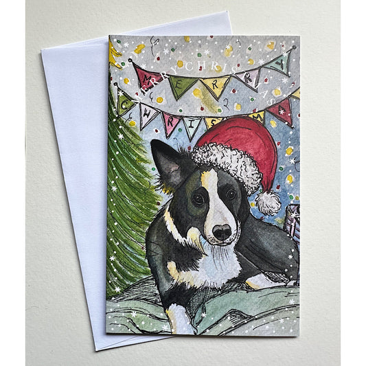 Border collie dog Christmas card.