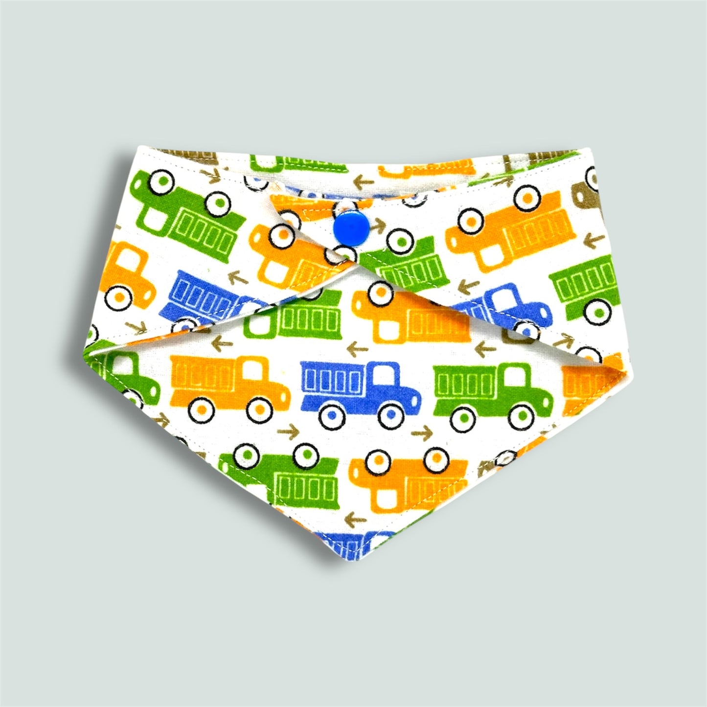 Boys baby bib - vehicles/trucks.