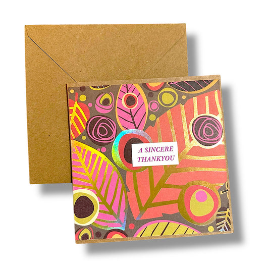 Colourful handmade thank you card.