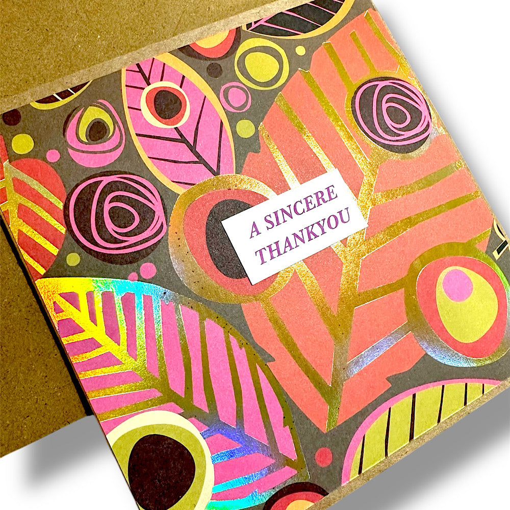 Colourful handmade thank you card.