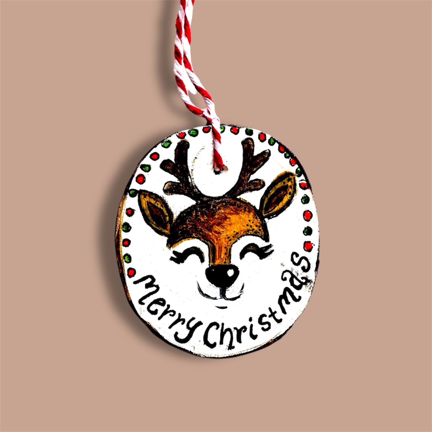 Handmade Christmas reindeer decoration.